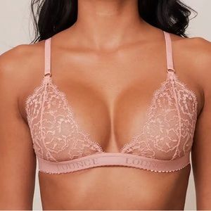 Lounge Logo Embroidered Lace Triangle Bralette Pink Size S
